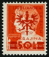 LAIBACH 19a **, 1944, 50 L. Auf 1.75 L. Gelblichrot, Mit Bogenrand-Wasserzeichen (300% Aufschlag), Pracht - Ocupación 1938 – 45
