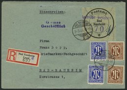 BAD NAUHEIM A 3 BRIEF, 1946, 70 Pf. Schwarz/violett Mit 70 Pf. AM-Post Zusatzfrankatur Auf Orts-Einschreibbrief, Pracht, - Correos Privados & Locales