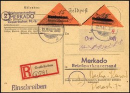 GROSSRÄSCHEN-VORLÄUFER V 2AI BRIEF, 1945, 15 Pf. Schwarz Auf Bräunlichrot, Nachnahme In Antiqua, 2x Mit Zusatzfrankatur - Private & Local Mails