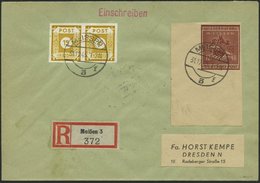 MEISSEN 38aB BRIEF, 1945, 12 Pf. Braunrot Wiederaufbau, Ungezähnt, Große Linke Untere Bogenecke, Mit Zusatzfrankatur Auf - Posta Privata & Locale