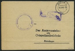 ALL. BES. GEBÜHR BEZAHLT GOTHA, 19.3.46, Violetter R2 Rpf/Gebühr Bezahlt, Ausgefüllt Mit 24, Behördenbrief, Feinst - Other & Unclassified