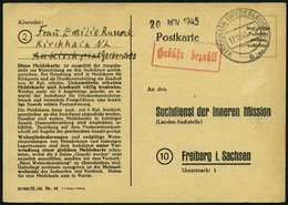 ALL. BES. GEBÜHR BEZAHLT KIRCHHAIN (NIEDERLAUSITZ), 17.11.45, Roter R1 Gebühr Bezahlt, Suchdienstkarte, Feinst - Altri & Non Classificati