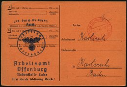 ALL. BES. GEBÜHR BEZAHLT LAHR (SCHWARZWALD), 15.3.46, Roter K2 Gebühr Bezahlt, Auf Vordruckkarte Vom Arbeitsamt Offenbur - Otros & Sin Clasificación