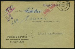 ALL. BES. GEBÜHR BEZAHLT WUSTROW (HAN), 24.5.46, Roter R1 Gebühr Bezahlt, L1 Ungebraucht, Auf Brief An Ein Bankhaus In L - Otros & Sin Clasificación