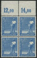 ALLIIERTE BES. 950aPOR VB **, 1947, 20 Pf. Mittelblau, Plattendruck, Durchgezähnt, Im Viererblock Vom Oberrand, Pracht, - Autres & Non Classés