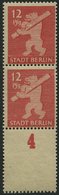 BERLIN UND BRANDENBURG 5AAwaxL **, 1945, 12 Pf. Mittelkarminrot, Graurosa Papier, Glatter Gummi, Im Senkrechten Paar, Un - Autres & Non Classés