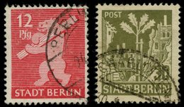 BERLIN UND BRANDENBURG 5AIV,7AI O, 1945, 12 Pf. Mittelkarminrot Mit Abart Bär Mit Nasenloch Und 30 Pf. Bräunlicholiv Mit - Other & Unclassified