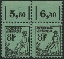 MECKLENBURG-VORPOMMERN 14xPFI,II **, 1945, 8 Pf. Schwarz Auf Hellbläulichgrün Im Waagerechten Paar Vom Oberrand Mit Plat - Autres & Non Classés