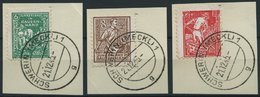 MECKLENBURG-VORPOMMERN 23-25a BrfStk, 1945, Junkerland, Prachtsatz Auf Briefstücken, Gepr. Kramp, Mi. 160.- - Otros & Sin Clasificación