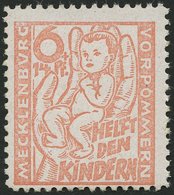 MECKLENBURG-VORPOMMERN 26b **, 1945, 6 Pf. Hellrötlichorange Kinderhilfe, Pracht, Gepr. Kramp, Mi. 160.- - Altri & Non Classificati