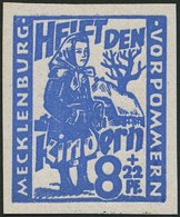 MECKLENBURG-VORPOMMERN 27aDDU **, 1945, 8 Pf. Hellultramarin Kinderhilfe, Doppeldruck, Ungezähnt, Pracht, Gepr. Kramp, M - Sonstige & Ohne Zuordnung