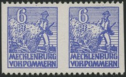 MECKLENBURG-VORPOMMERN 33xbUs Paar **, 1946, 6 Pf. Violettblau, Kreidepapier, Senkrecht Ungezähnt, Im Waagerechten Paar, - Otros & Sin Clasificación