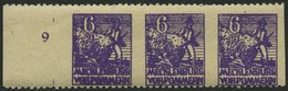 MECKLENBURG-VORPOMMERN 33ydUs **, 1946, 6 Pf. Dunkelrotviolett, Graues Papier, Senkrecht Ungezähnt, Im Waagerechten Drei - Other & Unclassified