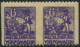 MECKLENBURG-VORPOMMERN 33ydUs Paar **, 1946, 6 Pf. Dunkelrotviolett, Graues Papier, Senkrecht Ungezähnt, Im Waagerechten - Otros & Sin Clasificación