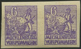 MECKLENBURG-VORPOMMERN 33yeU Paar **, 1946, 6 Pf. Grauviolett, Graues Papier, Ungezähnt, Im Waagerechten Paar, Rückseiti - Otros & Sin Clasificación