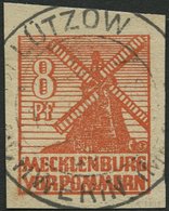 MECKLENBURG-VORPOMMERN 34yc O, 1946, 8 Pf. Schwärzlichorange, Graues Papier, Mit Ungeklärtem Stempel LÜTZOW, Pracht (Mi. - Otros & Sin Clasificación