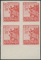 MECKLENBURG-VORPOMMERN 36xaU VB **, 1946, 12 Pf. Dunkelgraurot, Kreidepapier, Ungezähnt, Im Viererblock Vom Unterrand, D - Otros & Sin Clasificación