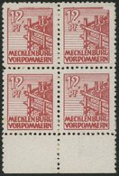 MECKLENBURG-VORPOMMERN 36xc VB **, 1946, 12 Pf. Lebhaftbraunrot, Kreidepapier, Im Viererblock Vom Unterrand, Dabei Platt - Other & Unclassified