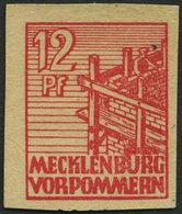 MECKLENBURG-VORPOMMERN 36ybGU **, 1946, 12 Pf. Rot, Graues Papier, Druck Auf Gummiseite, Ungezähnt, Pracht, Mi. 150.- - Otros & Sin Clasificación