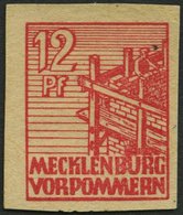 MECKLENBURG-VORPOMMERN 36ybGU **, 1946, 12 Pf. Rot, Graues Papier, Druck Auf Gummiseite, Ungezähnt, Pracht, Mi. 150.- - Other & Unclassified