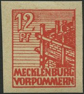 MECKLENBURG-VORPOMMERN 36yeU **, 1946, 12 Pf. Orangerot, Graues Papier, Ungezähnt, Pracht, Gepr. Kramp, Mi. 120.- - Otros & Sin Clasificación