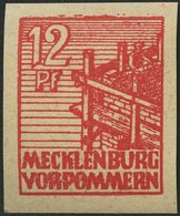 MECKLENBURG-VORPOMMERN 36zbU **, 1946, 12 Pf. Rot, Dünnes Papier, Ungezähnt, Pracht, Gepr. Kramp, Mi. 450.- - Otros & Sin Clasificación
