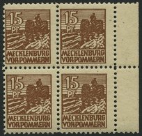 MECKLENBURG-VORPOMMERN 37yd VB **, 1946, 15 Pf. Mittelsiena, Graues Papier, Im Viererblock, Pracht, Gepr. Kramp, Mi. 320 - Other & Unclassified