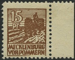 MECKLENBURG-VORPOMMERN 37ydIII **, 1946, 15 Pf. Mittelsiena, Graues Papier, Plattenfehler III, üblich Gezähnt Pracht, Ge - Other & Unclassified