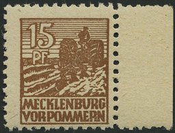 MECKLENBURG-VORPOMMERN 37ye **, 1946, 15 Pf. Orangebraun, Graues Papier, Rechtes Randstück, Pracht, Gepr. Kramp, Mi. 90. - Otros & Sin Clasificación