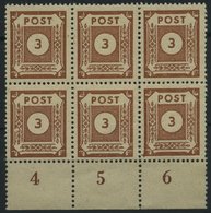 OST-SACHSEN 56X,XI **, 1945, 3 Pf. Braun Im Unterrand-Sechserblock Mit 2 Plattenfehlern (Feld 94 Und 96), Pracht, Mi. (6 - Altri & Non Classificati