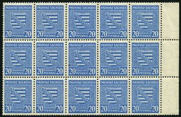 PROVINZ SACHSEN 81Y **, 1945, 20 Pf. Hellblau, Wz. 1Y, 15x Im Bogenteil, Pracht, Mi. 210.- - Autres & Non Classés