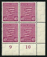 PROVINZ SACHSEN 84Xa VB **, 1945, 40 Pf. Dunkellilarosa, Wz. 1X, Im Unteren Rechten Eckrandviererblock, Dabei Plattenfeh - Other & Unclassified