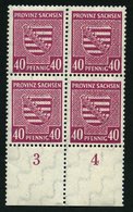 PROVINZ SACHSEN 84Xa VB **, 1945, 40 Pf. Dunkellilarosa, Wz. 1X, Im Unterrandviererblock, Dabei Plattenfehler I, Pracht, - Autres & Non Classés