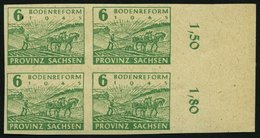 PROVINZ SACHSEN 85wb **, 1945, 6 Pf. Lebhaftgrün Im Randviererblock, Pracht, Gepr. Schulz, Mi. 80.- - Otros & Sin Clasificación