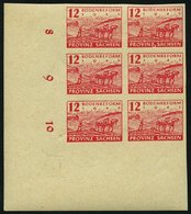 PROVINZ SACHSEN 86II **, 1945, 12 Pf. Bodenreform Mit Abart Herz Bei Z Von Provinz, Im Neunerblock Aus Der Linken Untere - Other & Unclassified