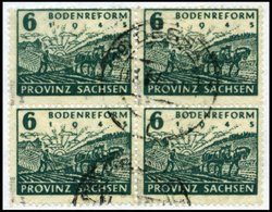 PROVINZ SACHSEN 90Z VB O, 1946, 6 Pf. Bodenreform Auf Zigarettenpapier, Wz. 2Z, Im Viererblock, üblich Gezähnt Pracht, G - Other & Unclassified