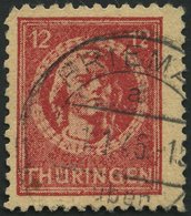 THÜRINGEN 97AXar O, 1945, 12 Pf. Karminrot, Vollgummierung, Hellchromgelbes Papier, Dicke Gummierung, Type I, Pracht, Ge - Other & Unclassified