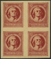 THÜRINGEN 97AXbp1U VB **, 1945, 12 Pf. Dunkelbräunlichrot, Vollgummierung, Dickes Papier, Mit Deutlichem Abklatsch, Im V - Sonstige & Ohne Zuordnung