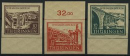 THÜRINGEN 112-14yy **, 1946, 10 - 16 Pf. Wiederaufbau, Dünnes Papier, 3 Prachtwerte, Mi. 180.- - Other & Unclassified