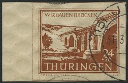 THÜRINGEN 115cy O, 1946, 24 Pf. Mittelrötlichbraun Wiederaufbau, Linkes Randstück, Pracht, Gepr. Ströh, Mi. 65.- - Otros & Sin Clasificación