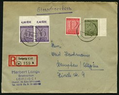 WEST-SACHSEN 117Xb Paar BRIEF, 1945, 6 Pf. Dunkelrotviolett, Wz. 1X, Im Oberrandpaar Mit Zusatzfrankatur Auf Einschreibb - Altri & Non Classificati