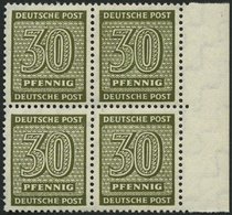 WEST-SACHSEN 135Xa VB **, 1945, 30 Pf. Bräunlicholiv, Wz. 1X, Im Randviererblock, Pracht, Gepr. Dr. Jasch, Mi. 800.- - Autres & Non Classés