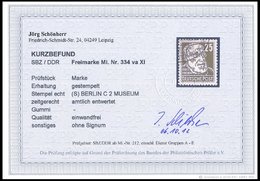 DDR 334vaXI O, 1953, 25 Pf. Braunoilv Virchow, Wz. 2XI, Zeitgerecht Entwertet, Pracht, Kurzbefund Schönherr, Mi. 600.- - Oblitérés