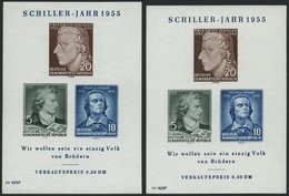 DDR Bl. 12I/II **, 1955, Block Schiller, Beide Wasserzeichen, 2 Prachtblocks, Mi. 54.- - Used Stamps