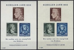 DDR Bl. 12IV/XI,II **, 1955, Block Schiller Mit Abart Vorgezogener Fußstrich Bei J, Beide Wz., 2 Prachtblocks - Used Stamps