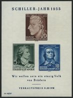 DDR Bl. 12IV **, 1955, Block Schiller Mit Abart Vorgezogener Fußstrich Bei J, Pracht, Mi. 60.- - Used Stamps