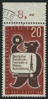 BERLIN 217I O, 1961, 20 Pf. Berliner Bär Mit Abart Roter Haken Im Rechten Seitenrand, Oberrandstück, Pracht, Mi. 30.- - Otros & Sin Clasificación