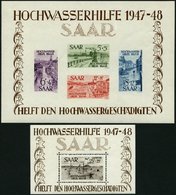 SAARLAND Bl. 1/2 **, 1948, Blockpaar Hochwasserhilfe, Pracht, Fotoattest Chritine Ney, Mi. 1600.- - Autres & Non Classés