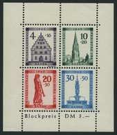 BADEN Bl. 1AIV **, 1949, Block Freiburg, Gezähnt, Mit Abart 4 Pf. Mit Schleife Links Unten Am B Von I./BR. Und 30 Pf. Mi - Other & Unclassified