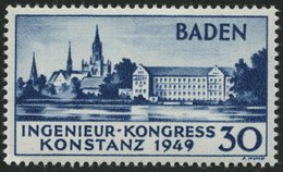 BADEN 46PFI *, 1949, 30 Pf. Konstanz Mit Plattenfehler Punkt In Der Zweiten 9 Von 1949, Falzrest, Pracht - Otros & Sin Clasificación